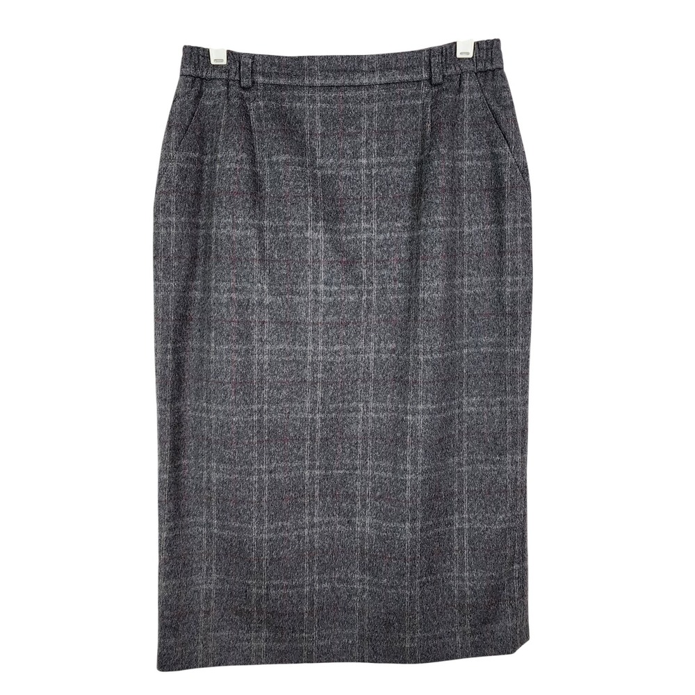 NINA HOLTHOFF Germany Size 40 (US 10) Classic Gray Plaid Wool Flannel Midi Skirt